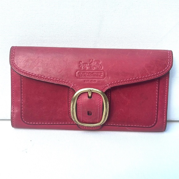 Coach Handbags - Coach Leather Wallet pink buckle clutch plaid lining